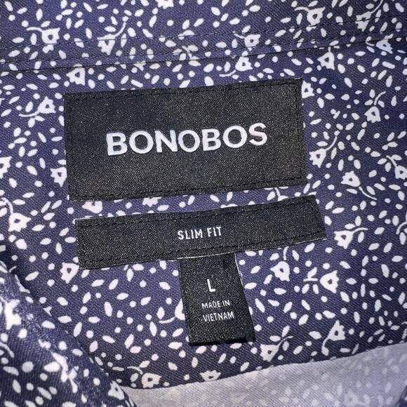 Bonobos Performance Shirt Mens Size L Blue Flora Slim Fit Nylon Blend Button L/S - Picture 4 of 13